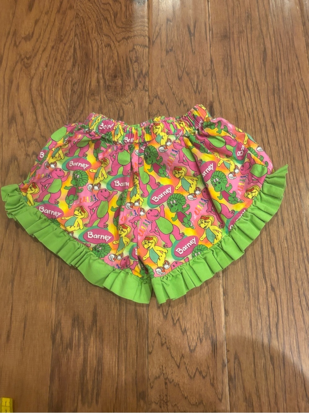 Handmade Barney & Friends Bloomers Vintage Fabric Ruffle Shorts 4T-5T y2k